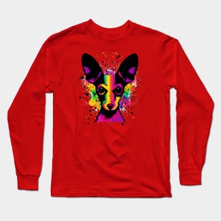 Cute Rat Terrier Puppy Colorful Stencil Arwork Long Sleeve T-Shirt